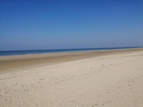 une plage de sable avec l'océan en arrière-plan dans l'établissement Dormez au coeur du village entre plage et polder, à Barbâtre