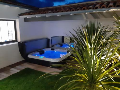 une baignoire jacuzzi dans une pièce avec une plante dans l'établissement PINS EN RE, à Rivedoux-Plage
