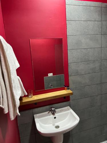 a bathroom with a sink and a mirror at Chalet In Gudauri in Gudauri