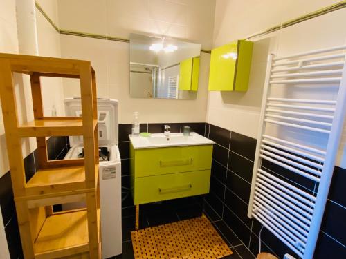 a small bathroom with a sink and a mirror at Appartement T2 cosy à Rodez in Rodez