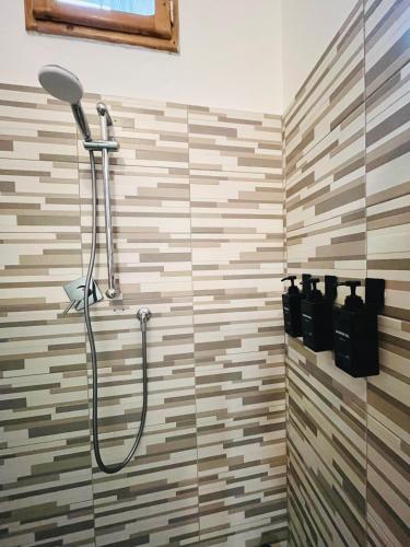 a bathroom with a shower with a shower head at CasAmalia in Florence