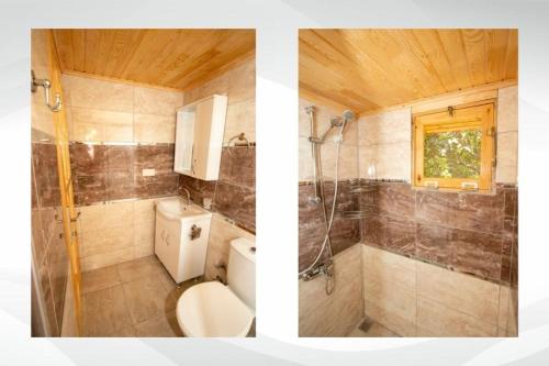 a bathroom with a toilet and a sink and a shower at Eliz Apart & Bungalow in Kumluca