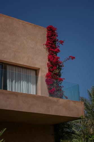 a building with red flowers on the side of it at Maison Kenoosha Boutique Hotel & Spa in Marrakech