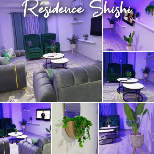 a collage of pictures of a living room with a couch and tables at Résidence Shishi 3 in Avéfodzo