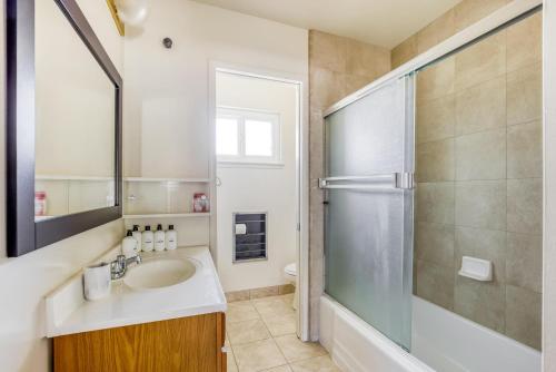 a bathroom with a sink and a shower at San Jose 2br w parking nr bakeries groceries SFO-1635 in San Jose