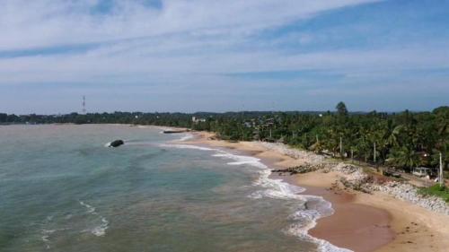 a beach with a bunch of trees and the ocean at Chandi Gaya Beach Guesthouse in Tangalle