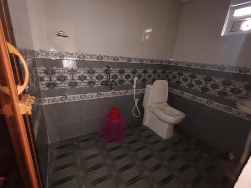 a bathroom with a toilet and a sink at Jishi Homestay in Madikeri