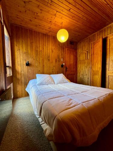 a bedroom with a large bed in a wooden room at Chalet St Lary Pla d'Adet in Saint-Lary-Soulan