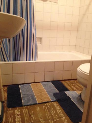 a bathroom with a shower and a toilet and a tub at Kingston Airport bed and breakfast in Kingston