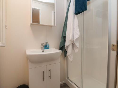 a bathroom with a sink and a shower at Holmside in Market Drayton