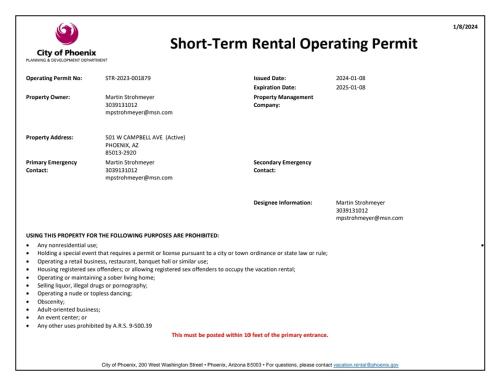 a screenshot of the short term rental operating permit document at Best Little Guesthouse in Melrose! New Listing! in Phoenix