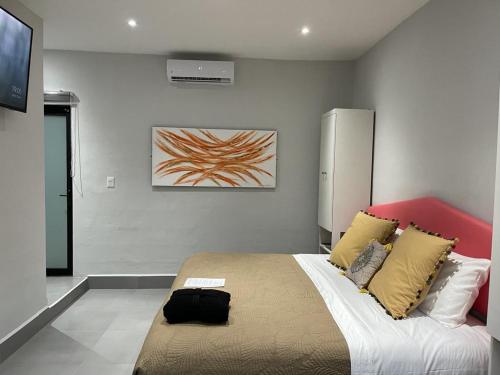 ein Schlafzimmer mit einem großen Bett in einem Zimmer in der Unterkunft The Blue Eco Lodge in Valladolid