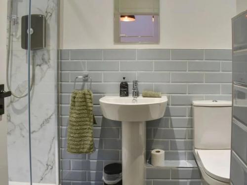 a bathroom with a sink and a toilet at Blundens Holiday Lets - Kellingley in Chichester