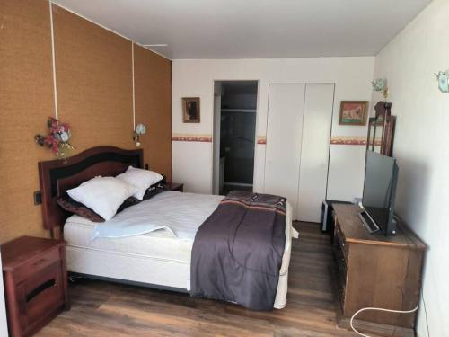 1 dormitorio con 1 cama y TV de pantalla plana en Disfruta Viña del Mar, en Viña del Mar