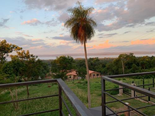 Itauguá的住宿－Patiño Lodge，田野上的棕榈树,有栅栏