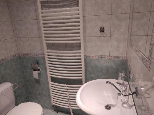 y baño con lavabo y aseo. en Ubytování Dostál, en Vratimov