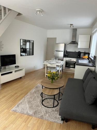 un salon avec un canapé et une table dans l'établissement Ibiscus-Immoploc, à Dieppe