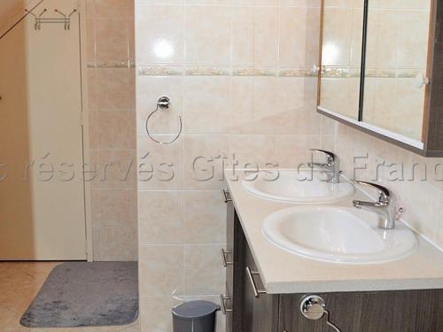 ein Bad mit 2 Waschbecken und einer Dusche in der Unterkunft Gîte Montlouis-sur-Loire, 2 pièces, 2 personnes - FR-1-381-488 in Montlouis-sur-Loire