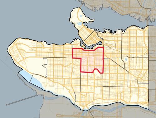 a map of the city of toronto with a red highlighted at Charming Heritage Home with Mountain and City Views in Vancouver