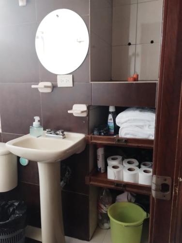 uma casa de banho com um lavatório e um espelho em Departamento céntrico y cerca del foro sol em Cidade do México