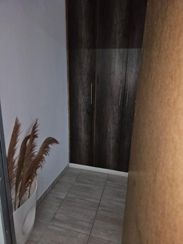 a bathroom with a toilet and a plant in the corner at Déjàvu at the Bay in Richards Bay