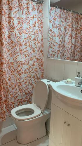 a bathroom with a toilet and a sink at Depto. Edificio Miramar 2D 2B cerca de Playa Cavancha in Iquique