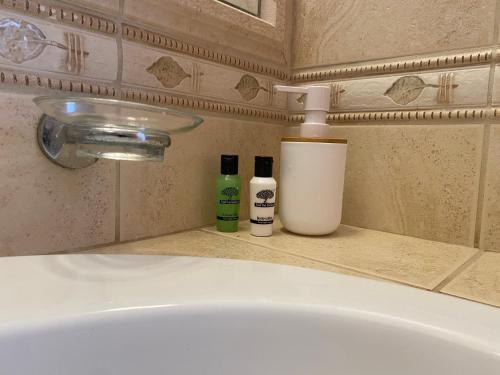 斯卡拉Villa Elizabeth的浴室水槽和2瓶台面