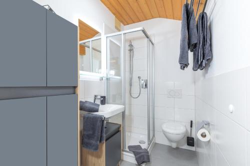 un piccolo bagno con servizi igienici e lavandino di Ferienwohnungen Marietta a Reit im Winkl