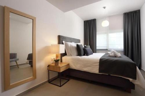 雅典的住宿－Fivos Luxury Suite，一间卧室配有一张大床和镜子