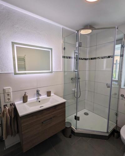 Bilik mandi di Ferienwohnung Nikolaushof