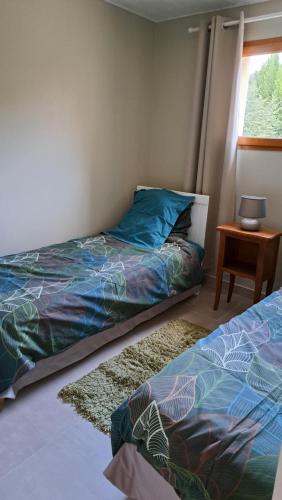 a bedroom with two beds next to a window at Gîte De Séjour Les Sables in Brégnier-Cordon