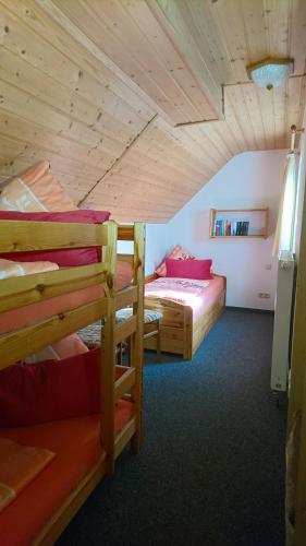 a room with two bunk beds in a cabin at Ferienhaus Bauer in Kurort Oberwiesenthal