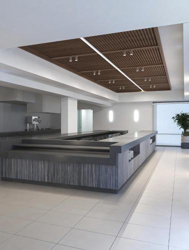 a kitchen with a counter top in a room at Porto Platanias Beach Luxury Selection - Adults Only in Plataniás