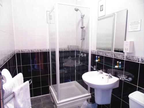 a bathroom with a shower and a sink at 39 Sri Gandha in New Bedfont