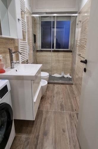 a bathroom with a sink and a toilet and a shower at Appartamento Caracas in Rome