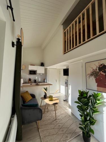 un salon avec un canapé et une table dans l'établissement l'Apparté Saint Michel - T1bis - Métro - TRAM, à Toulouse