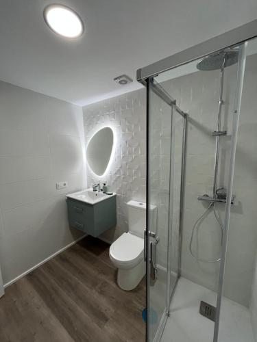 a bathroom with a toilet and a sink and a shower at CoLiving El Juan in Las Palmas de Gran Canaria