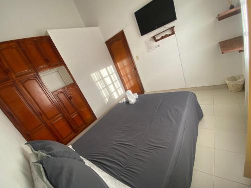 a bedroom with a bed and a tv in a room at Hostal Villa Carmen in Villa de Leyva