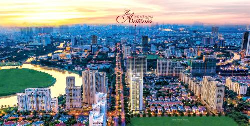 een luchtzicht op een stad met hoge gebouwen bij Royal State - The Ascentia Phu My Hung in Ho Chi Minh-stad