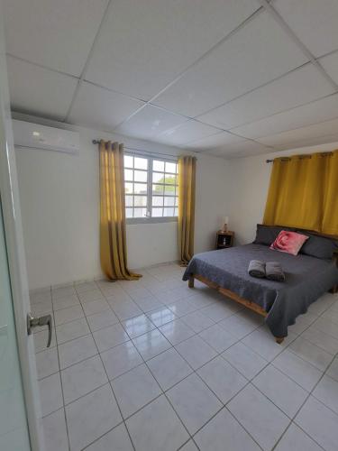MF Vacation Homes Villa 2 في Loiza: غرفة نوم بسرير ونافذة كبيرة