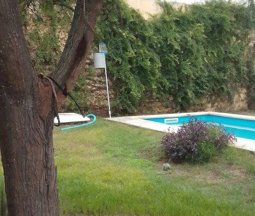 a swimming pool in a yard with a tree at Casa c/pileta Cosquin in Cosquín