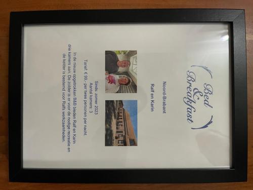 a framed picture of a poem in a picture frame at B en B Stipdonk in Lierop