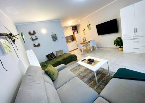 a living room with a couch and a table at Szczyrk Apartament Dziupla - Słoneczna Góra in Szczyrk