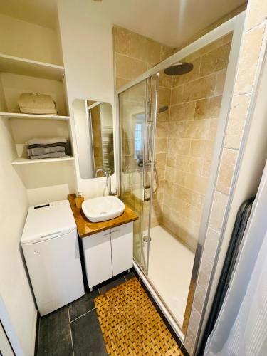 a bathroom with a shower and a sink at Appartement F3 - Palais de Justice in Le Havre
