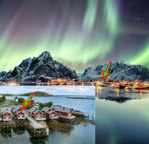 an image of a city with the northern lights at Reine Rorbu, Amaliebua in Reine
