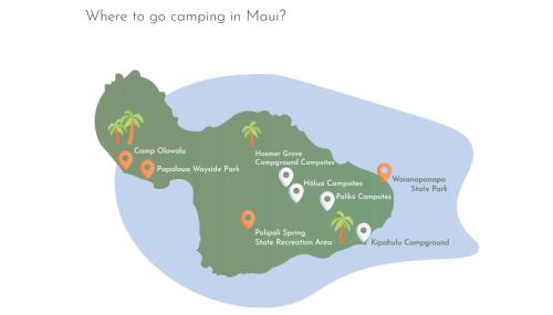 um mapa do Caribe com palmeiras em Embark on a journey through Maui with Aloha Glamp's jeep and rooftop tent allows you to discover diverse campgrounds, unveiling the island's beauty from unique perspectives each day em Paia
