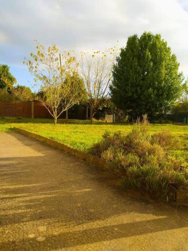 a field of grass with trees and a road at T'Relax - Studio calme et lumineux avec jardin in Sablé-sur-Sarthe