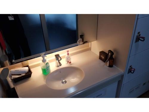 a bathroom counter with a sink and a mirror at My Hotel Okazaki - Vacation STAY 40782v in Okazaki
