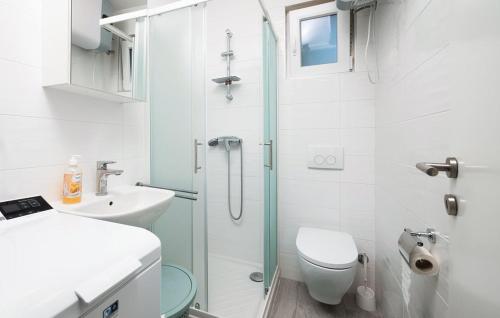 a bathroom with a shower and a toilet and a sink at House Peroj in Peroj
