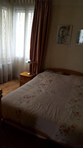 une chambre avec un lit et une fenêtre avec des rideaux dans l'établissement Apaprtement entre Nation et Daumesnil 5 métros, 1 RER, 4 bus, à Paris